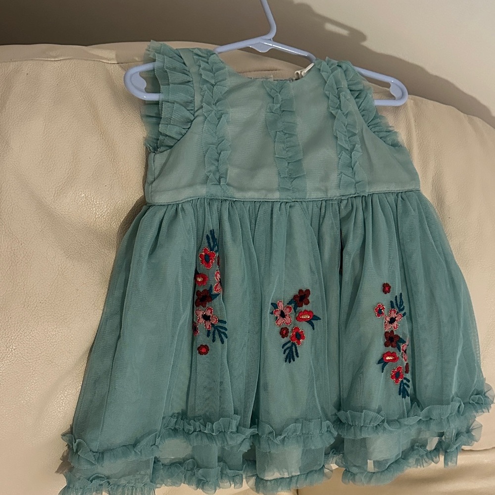 H&M Kids Dress with Floral Embroidery - Teal